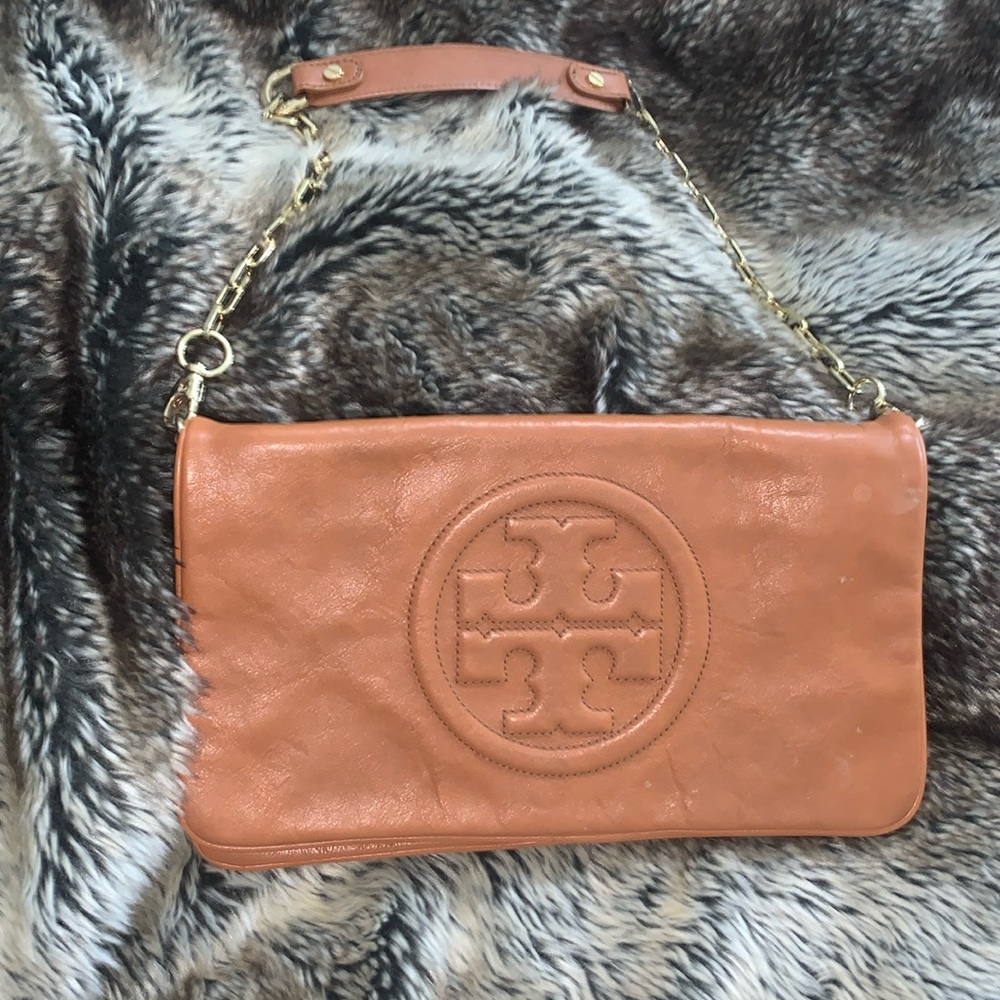 Tory Burch Cognac Leather Clutch/Shoulder Bag